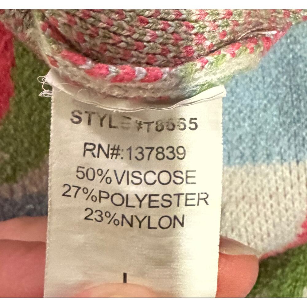 Luna Ivy Strawberry Checkerboard Sweater Blue Pink Knit Crewneck Women’s L - Picture 5 of 5